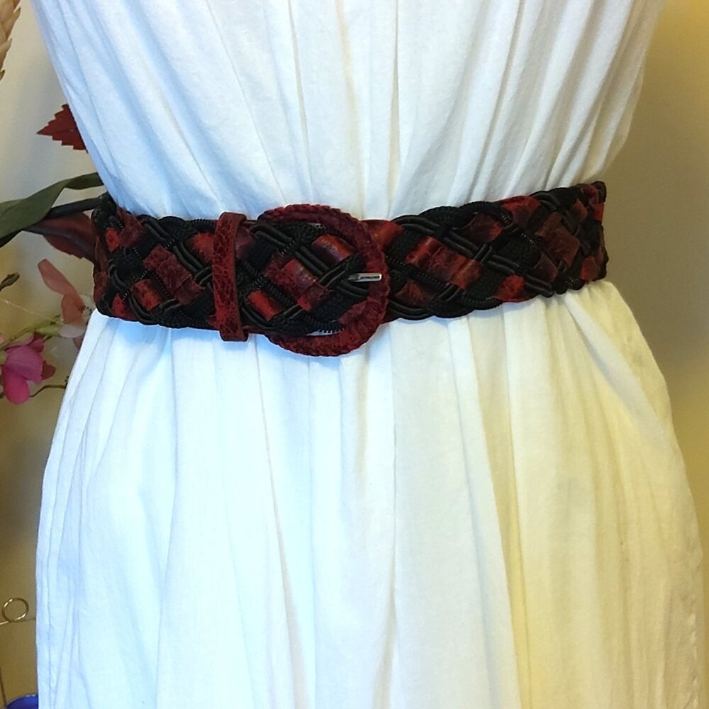 New Wide Faux Leather VTG Waist Belt Black Braided Fashion Belt